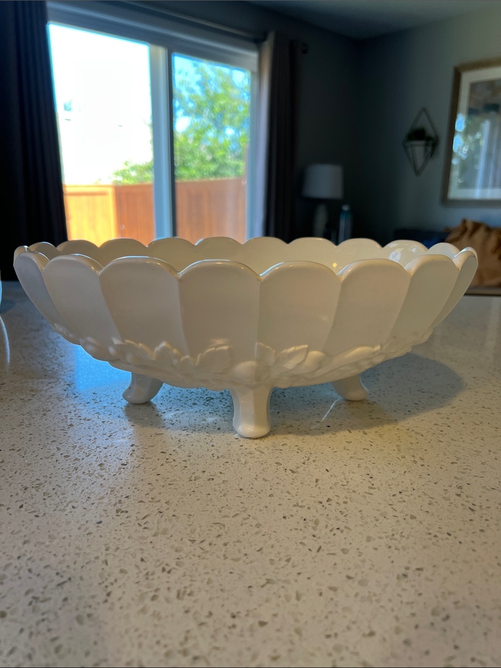 Vintage White Milk Glass !  White Pedestal Ceramic Bowl